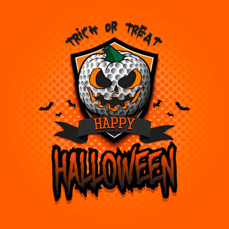 Happy Halloween. Template golf design. golf ball in the form of a pumpkin on an isolated background. Vector illustrationのイラスト素材