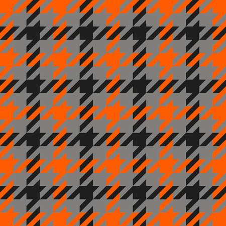 Goose foot. Halloween Pattern of crow's feet in orange, black and gray cage. Glen plaid. Houndstooth tartan tweed. Dogs tooth. Scottish cage. Seamless fabric texture. Vector illustrationのイラスト素材