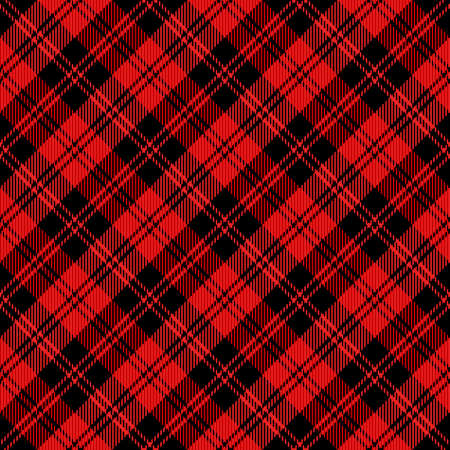 Diagonal tartan Christmas and new year plaid. Scottish pattern in red and black cage. Scottish cage. Traditional Scottish checkered background. Seamless fabric texture. Vector illustrationのイラスト素材