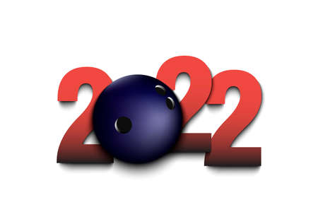 New Year numbers 2022 and bowling ball on an isolated background. Design pattern for greeting card,...