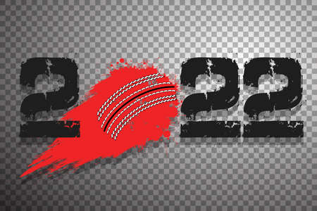 Numbers 2022 and flying abstract cricket ball made from blots with by milky way in grunge style....