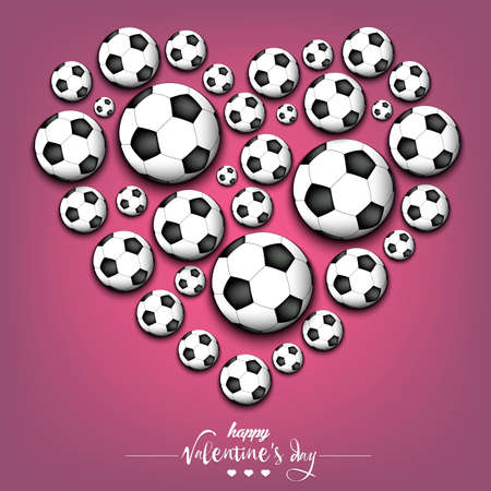 Happy Valentine's Day. Heart made of soccer balls. Design pattern for greeting card, banner, poster, flyer, invitation party. Vector illustration on isolated backgroundのイラスト素材