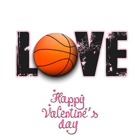 Happy Valentine's Day. Love and basketball. Design pattern for greeting card, banner, poster, flyer, invitation party. Vector illustration on isolated backgroundのイラスト素材
