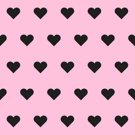 heart pattern. Happy Valentine day background. Black hearts on pink background. seamless texture. vector illustrationのイラスト素材