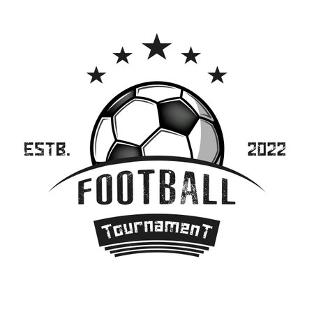 Soccer logo design template. Football logo template. Vintage style on isolated background. Print on t-shirt graphics. vector illustrationのイラスト素材