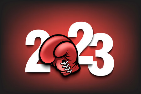 New Year numbers 2023 and boxing glove on an isolated background. Creative design pattern for greeting card, banner, poster, flyer, party invitation, calendar. vector illustrationのイラスト素材