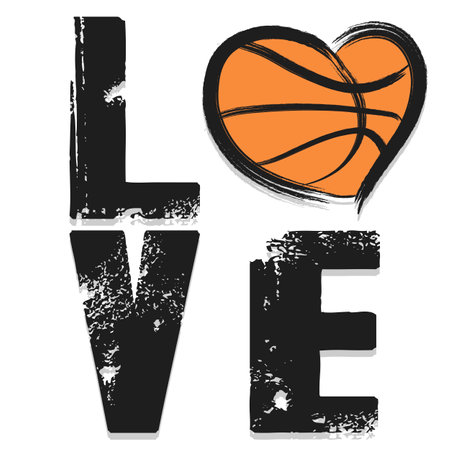 love. Happy Valentine's Day. Basketball ball shaped like a heart. Design pattern for greeting card, banner, poster on an isolated background. vector illustrationのイラスト素材