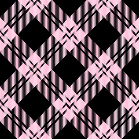 Diagonal tartan Valentines day plaid. Scottish pattern in pink and black cage. Scottish cage....