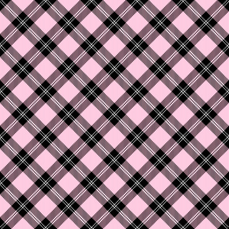 Diagonal tartan Valentines day plaid. Scottish pattern in pink and black cage. Scottish cage. Traditional Scottish checkered background. seamless fabric texture. vector illustrationのイラスト素材
