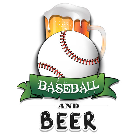 Baseball ball with mug of beer. Pattern for banner, poster, greeting card, party invitation, signboard, menu pub. vector illustrationのイラスト素材