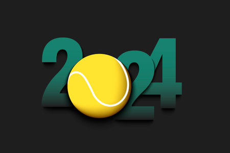 New Year numbers 2024 and tennis ball on an isolated background. Creative design pattern for greeting card, banner, poster, flyer, party invitation, calendar. Vector illustrationのイラスト素材