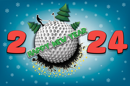 Happy New Year 2024 and golf ballのイラスト素材