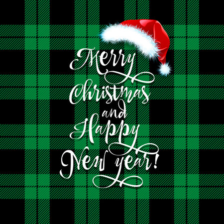 Merry Christmas and Happy New Year tartan plaid. Scottish pattern in black and red cage. Scottish cage. Traditional Scottish checkered background. Seamless fabric texture. Vector illustrationのイラスト素材