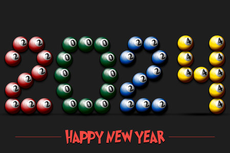 Happy New Year 2024 and billiard ballのイラスト素材