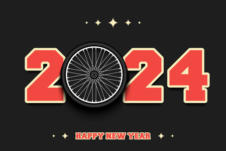 New Year numbers 2024 and wheel bike on an isolated background. Creative design pattern for greeting card, banner, poster, flyer, party invitation, calendar. Vector illustrationのイラスト素材