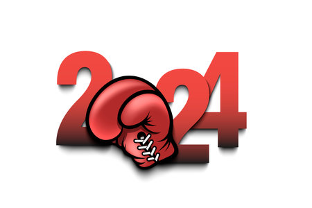 New Year numbers 2024 and boxing glove on an isolated background. Creative design pattern for...