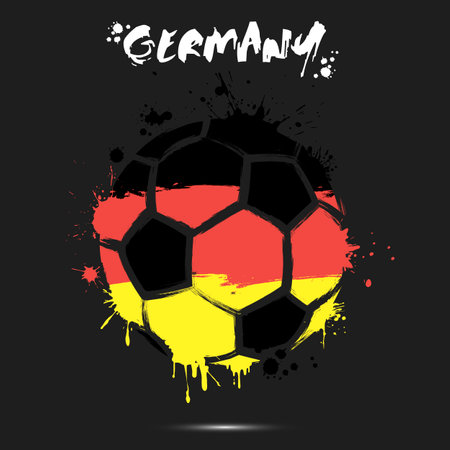 Abstract soccer ball with German national flag colors. Flag of Germany in the form of a soccer ball made on an isolated background. Football championship banner. Vector illustrationのイラスト素材