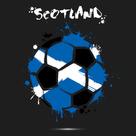 Abstract soccer ball with Scotland national flag colors. Flag of Scotland in the form of a soccer ball made on an isolated background. Football championship banner. Vector illustrationのイラスト素材
