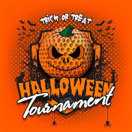 Halloween tournament. Golf ball as pumpkinのイラスト素材