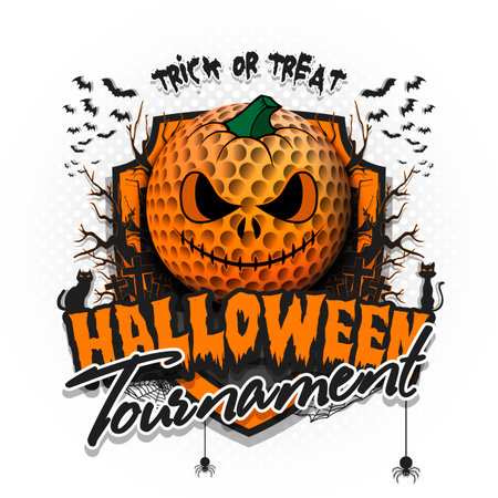 Halloween tournament. Golf ball as pumpkinのイラスト素材