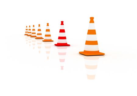 3d Ilustration of traffic cones. One is uniqueの写真素材