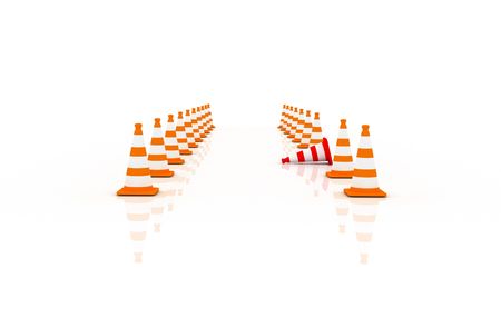 3d illustration of traffic cones. One is uniqueの写真素材