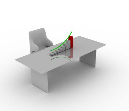 3D ilustration of a chart going up placed on a deskの写真素材