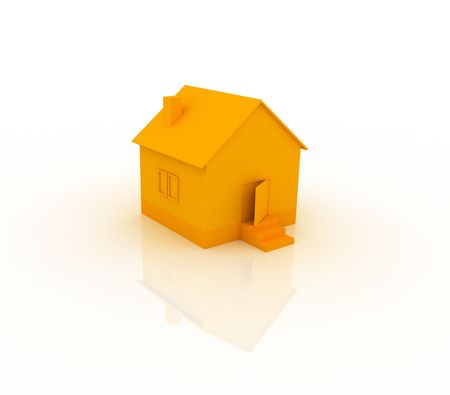 3d ilustration of an orange house with reflection.の写真素材