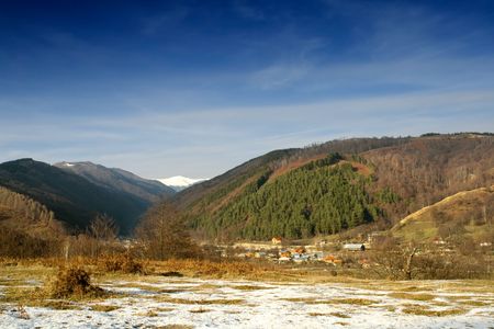 Autumn landscape with housesの写真素材