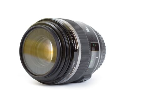 Close up photo of a macro lens isolated on whiteの写真素材