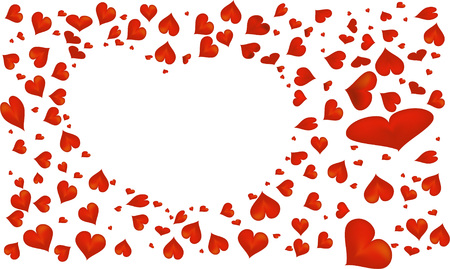 Abstract red heart symbol for Valentine's Day. The background is filled with hearts, lots of hearts of different sizes. Vector illustration.の写真素材