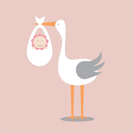 Girls delivery by a stork.EPS 10 vector file.のイラスト素材