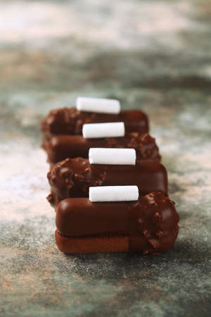 Contemporary Chocolate Vanilla Bar consisting of chocolate chortbread cookies and vanilla cream...