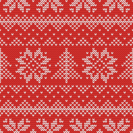 Christmas knitting seamless pattern with stars, fir trees and zig zag. Perfect for wallpaper, wrapping paper, web page background, New Year greeting cardsのイラスト素材