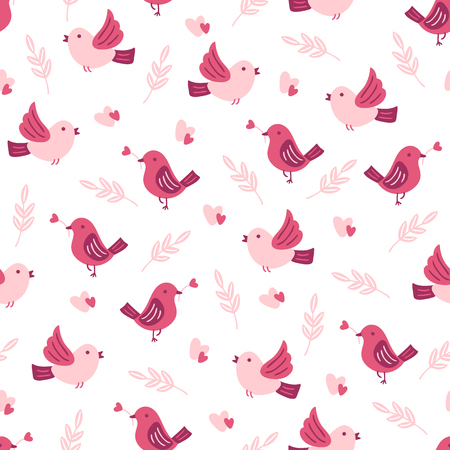 St. Valentine's Day seamless pattern with branches, birds and hearts. Perfect for holiday background, wrapping paper and decorationのイラスト素材