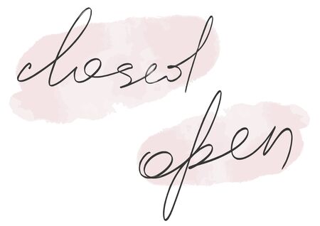 Hand drawn vector pink aquarelle frames background set open and closed wordsのイラスト素材