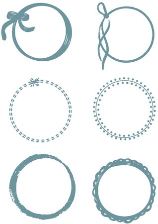 Hand drawn circle frames different textures setのイラスト素材