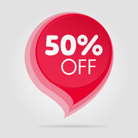 Special offer sale red tag isolated vector illustration. Discount offer price label, symbol for advertising campaign in retail, sale promo marketing, fifty percent off discount sticker, ad offer on shopping day.のイラスト素材