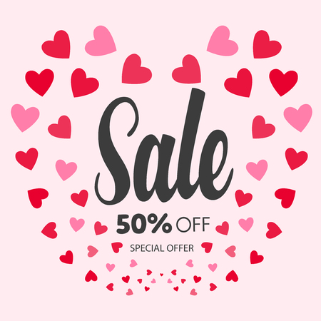 Valentine's day sale design template. Red heartsのイラスト素材