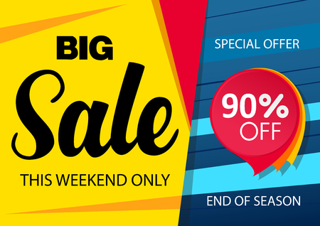 Sale banner design template with red sticker. Yellow and blue backgroundのイラスト素材