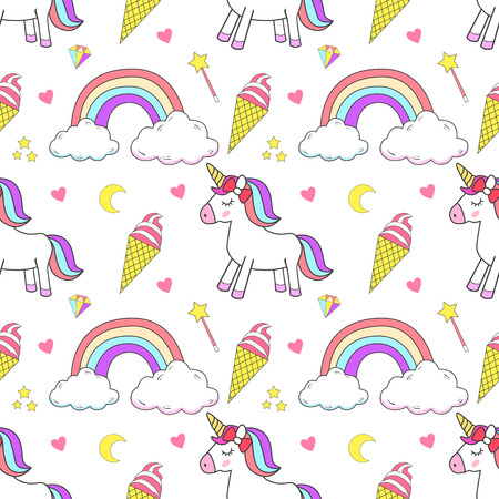 Unicorn seamless pattern set. Magic design element illustration.のイラスト素材