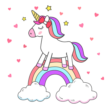 Unicorn drawing isolated with stars illustration.のイラスト素材