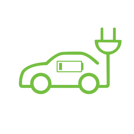 Car vector icon in thin line style, hybrid vehicles icon. Eco friendly auto or electric vehicle concept on white background.のイラスト素材