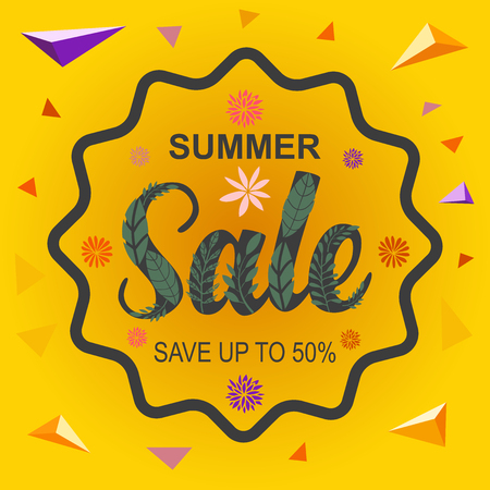 Sale summer banner template design on a yellow background.のイラスト素材
