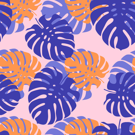 Tropical leaves on a light pink backgroundのイラスト素材