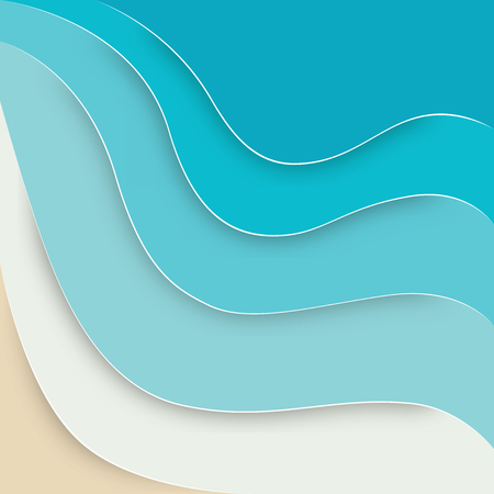 Abstract blue sea and beach summer background with paper wavesのイラスト素材