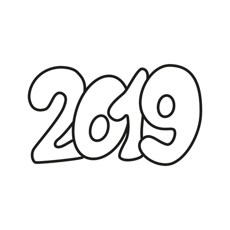 Happy New Year 2019 text design black and whiteのイラスト素材