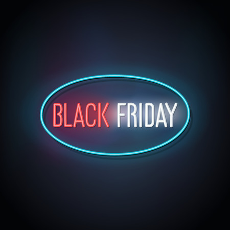 Black friday neon light banner. Vector Illustration.のイラスト素材