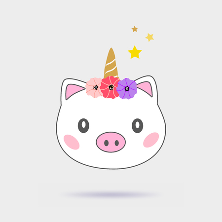 Magic pig unicorn cute illustration. Isolated on gray background.の写真素材