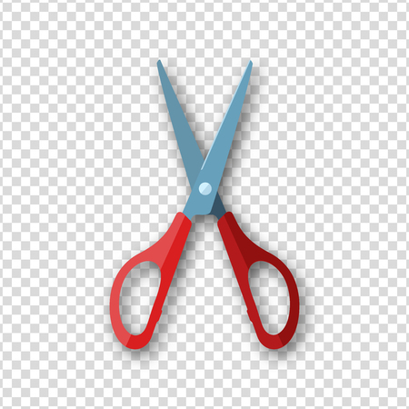Open scissors icon with red handle in flat style with soft shadow on transparent backgroundのイラスト素材